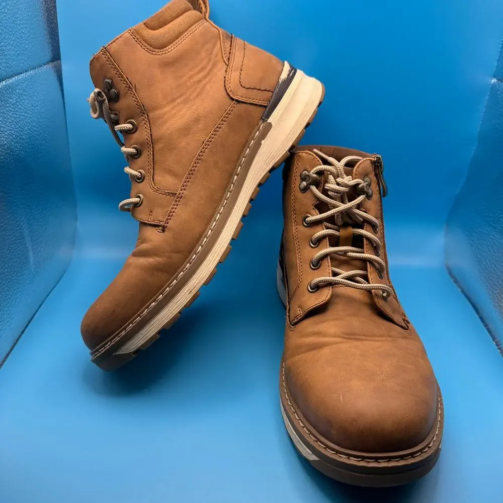 Vostey Mens 8 Brown Lace Up Ankle Boots Side Zip Casual Hiking Comfort EU41